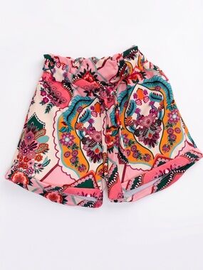 Women’s Pink Floral Print Elastic-Waist Shorts